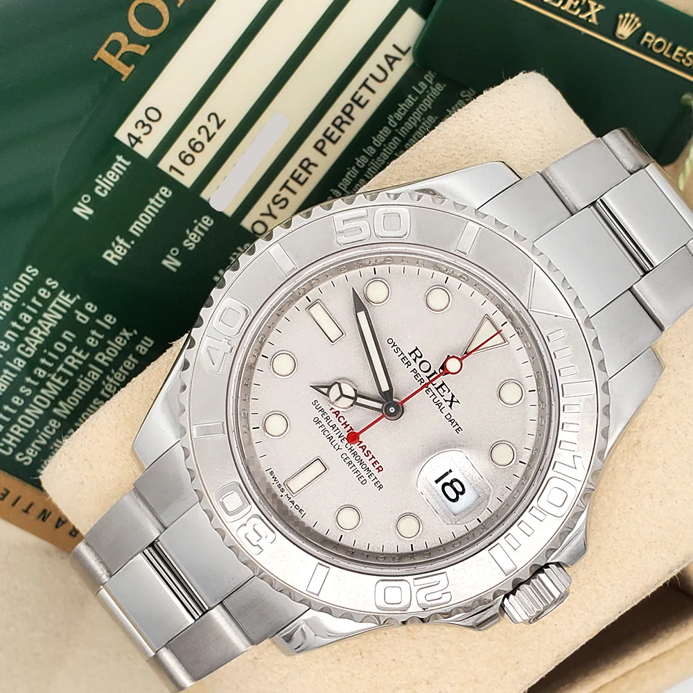 Rolex Yacht-Master 40mm Platinum Bezel Steel Watch 16622 Box Papers