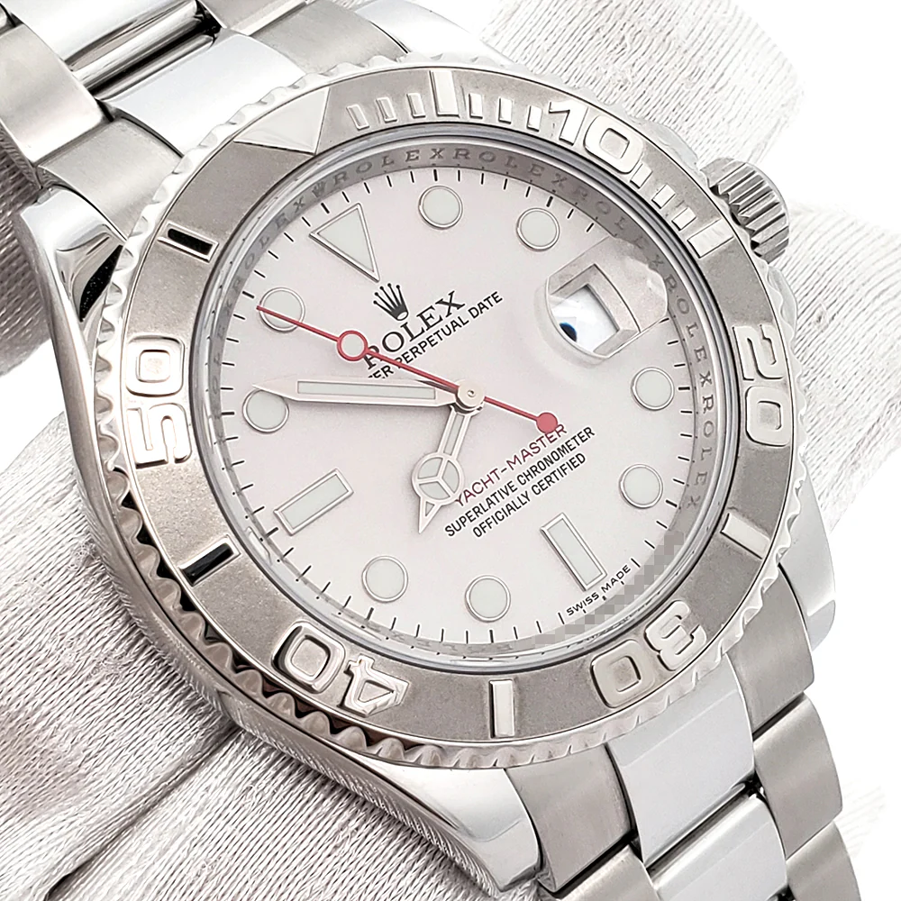 Rolex Yacht-Master 40mm Platinum Bezel Steel Watch 16622 Box Papers Serviced in 2022 - Image 3