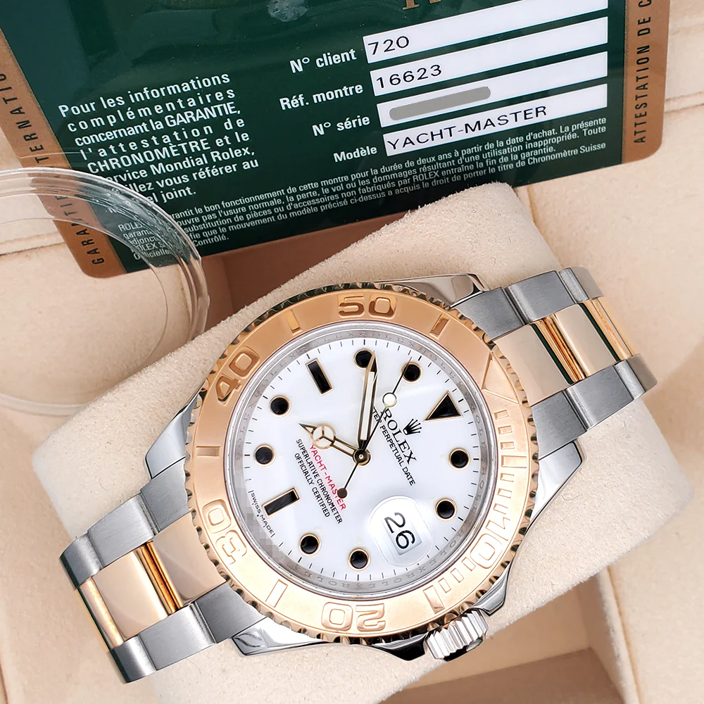 Rolex Yacht-Master 40mm White Dial 2-tone Yellow Gold/Steel Oyster 16623 Watch Box Papers - Image 4