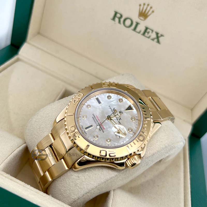 Rolex Yacht-Master 40mm White MOP Diamond Dial Yellow Gold Watch 16628B - Image 2