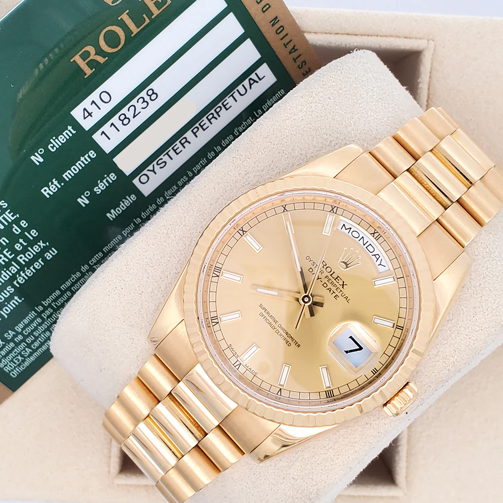 Rolex Yellow Gold President Day-Date 36 Champagne Index Dial Watch 118238 Box Papers - Image 4
