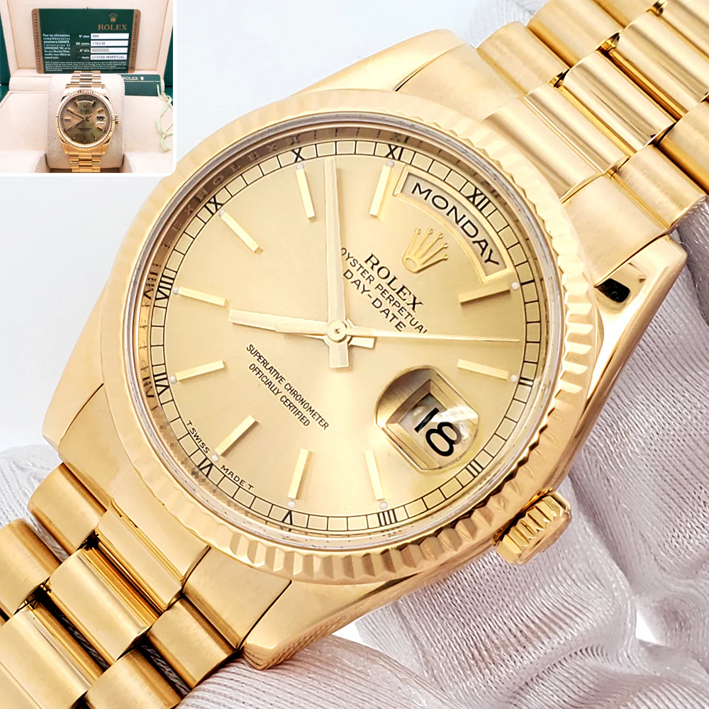 Rolex Yellow Gold President Day-Date Champagne Index Dial 36mm Watch 118238 Box/Papers/Tag