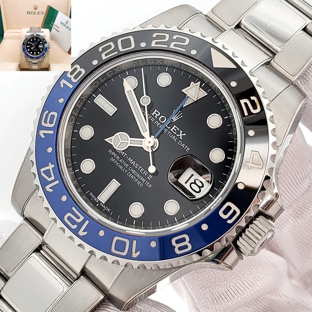 2018 Stickered Rolex GMT-Master II "Batman" Blue/Black Steel Oyster 40mm Watch 116710BLNR Box Papers