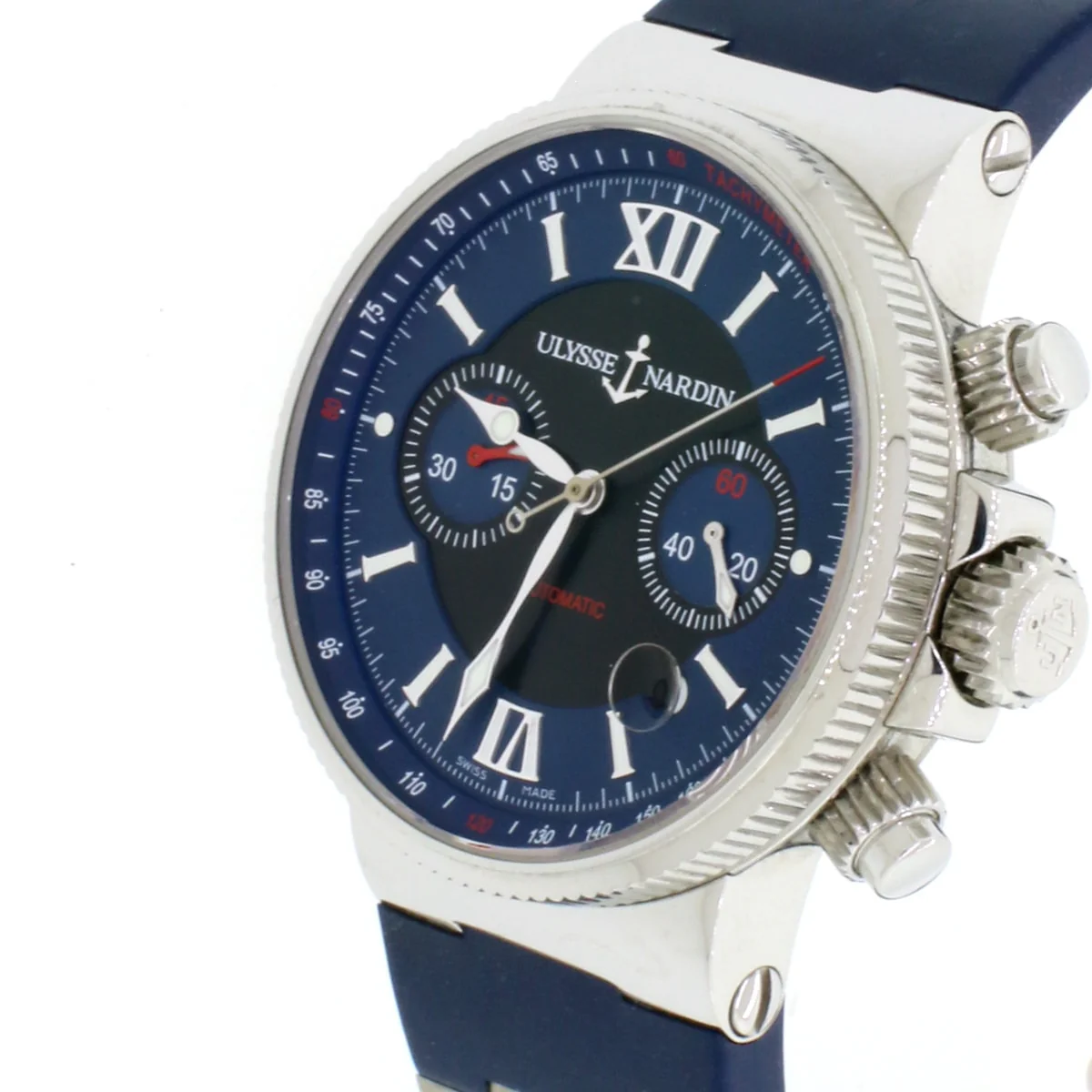 Ulysse Nardin Maxi Marine Blue Chronograph Watch 353-66-3/323 w/Box&Papers - Image 6