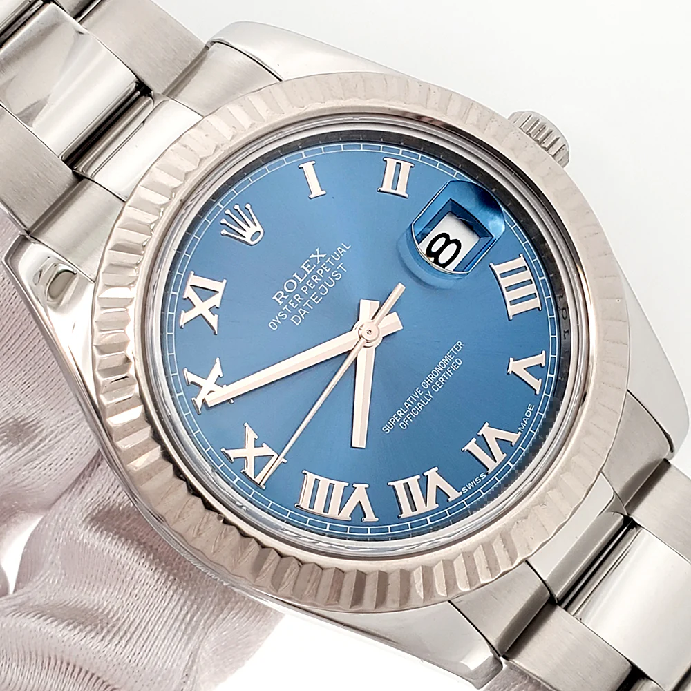Undated Rolex Datejust II 116334 Blue Roman Dial White Gold Fluted Bezel Steel 41mm Watch Box Papers - Image 2