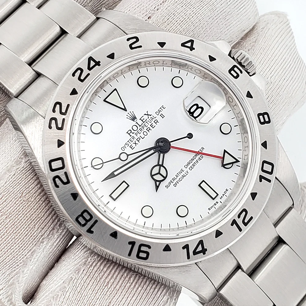 Unpolished 2011 3186 Rolex Explorer II 40mm Engraved Rehaut Polar White Steel Watch 16570 Box Papers - Image 2