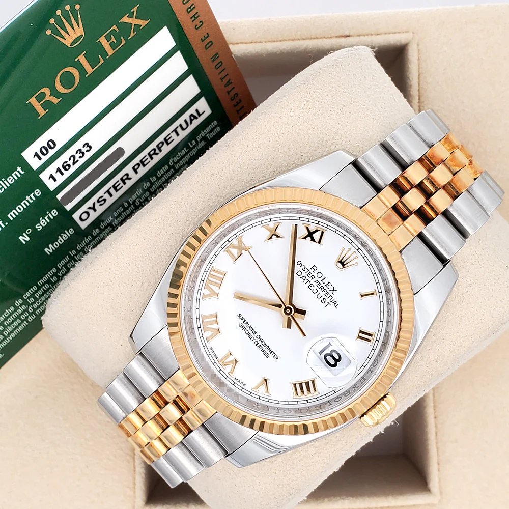 Unpolished Rolex Datejust 36mm 2-Tone White Roman 116233 Jubilee Watch Box Papers - Image 4