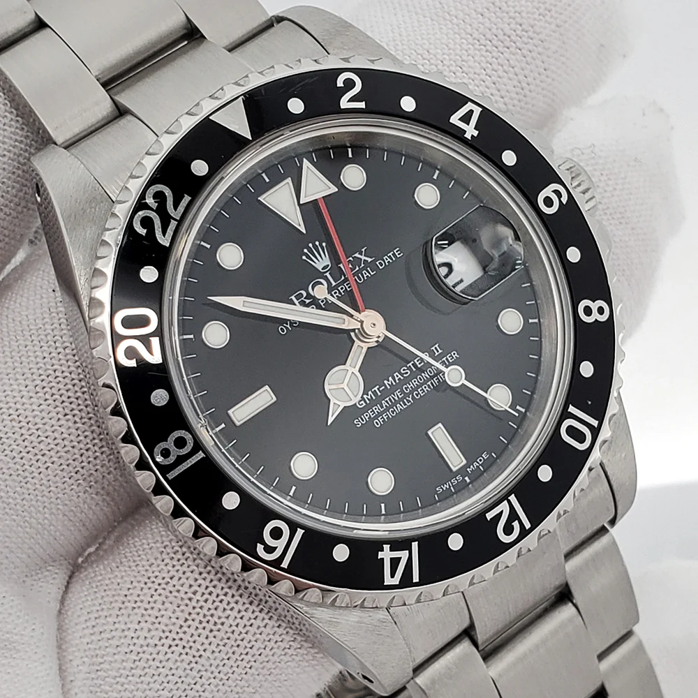 Unpolished Rolex GMT-Master II 40mm Black Dial/Bezel Steel Oyster Watch 16710 - Image 3