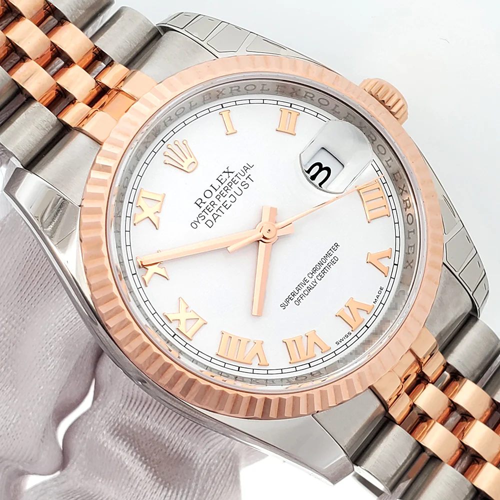 Unworn 2015 Rolex Datejust White Roman Dial Rose Gold/Steel Jubilee 36mm Watch 116231 Box/Papers/Tag - Image 2