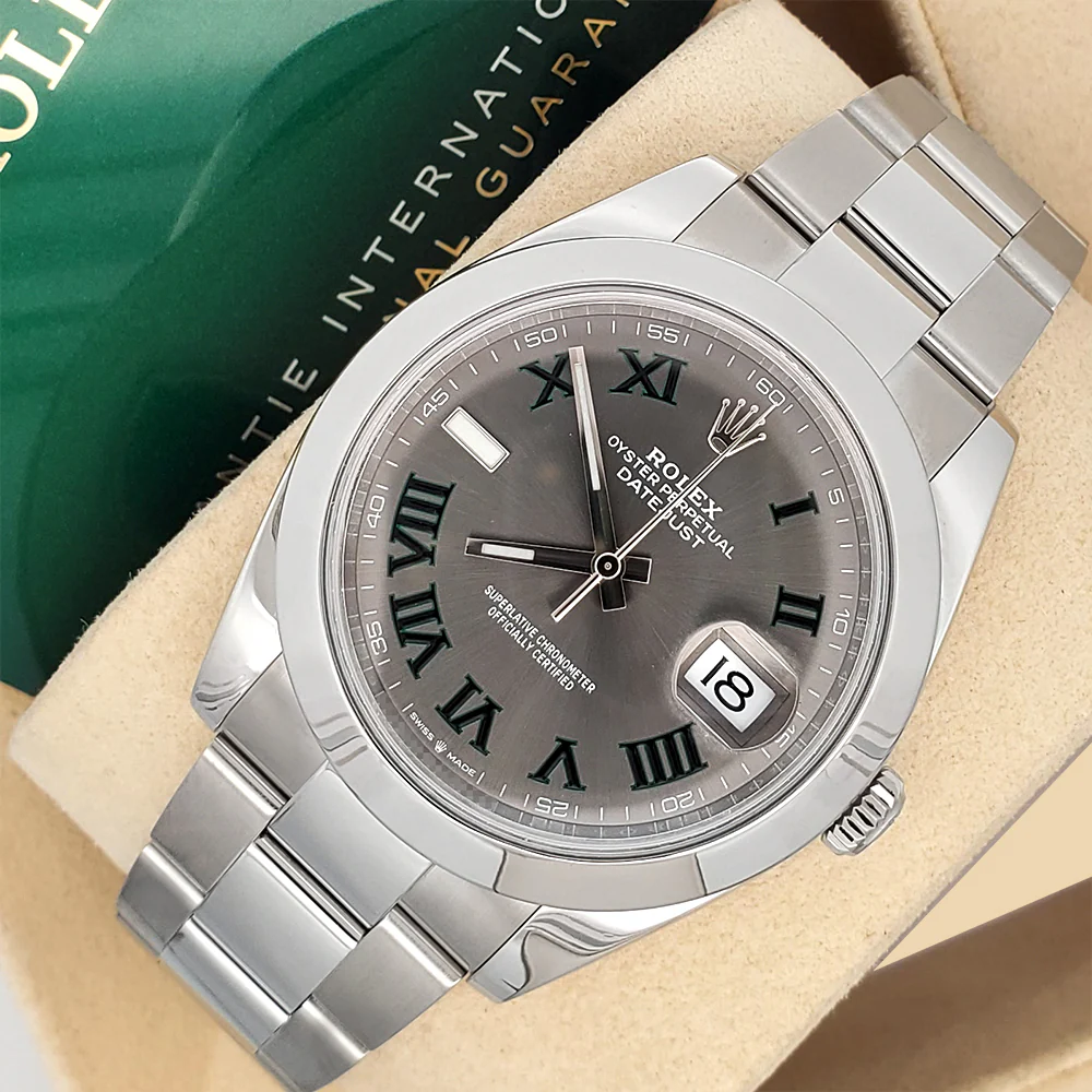 Unworn 2024 Rolex Datejust 41 126300 Wimbledon Grey Slate Roman Steel Oyster Watch Box Papers