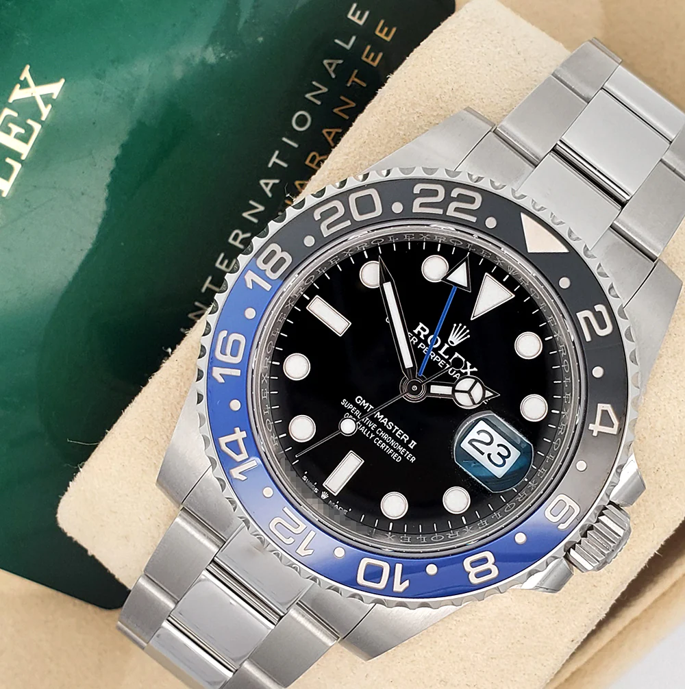 Unworn 2024 Rolex GMT-Master II 40mm Batman Blue/Black Ceramic Bezel Steel Watch 126710BLNR Box Papers