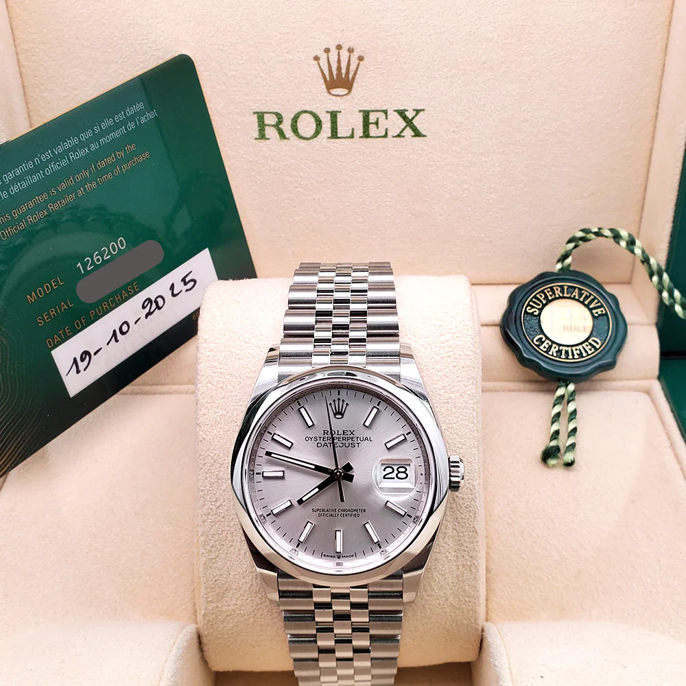 Unworn 2025 Rolex Datejust 36mm 126200 Silver Index Steel Jubilee Watch Box/Papers/Tag - Image 4