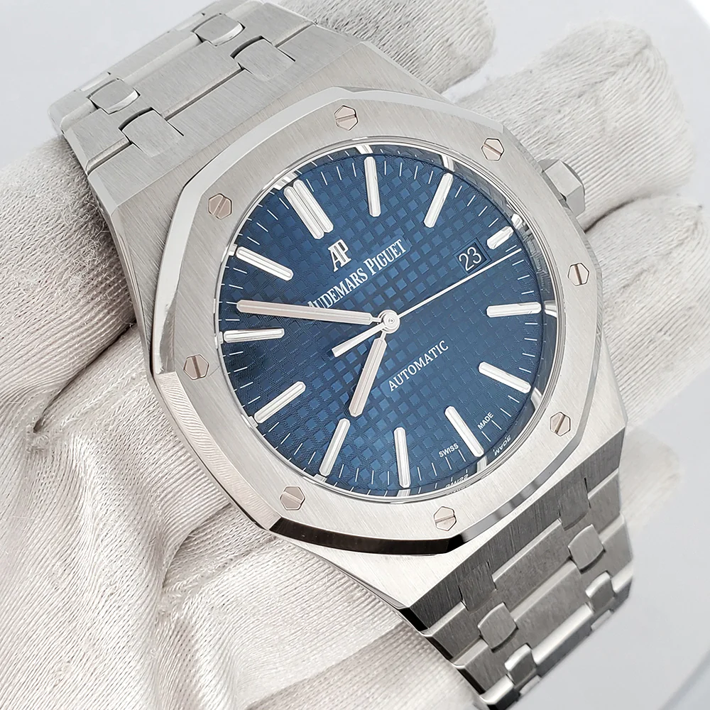 Unworn Audemars Piguet Royal Oak 41mm Blue Dial Steel Watch 15400ST Box Papers