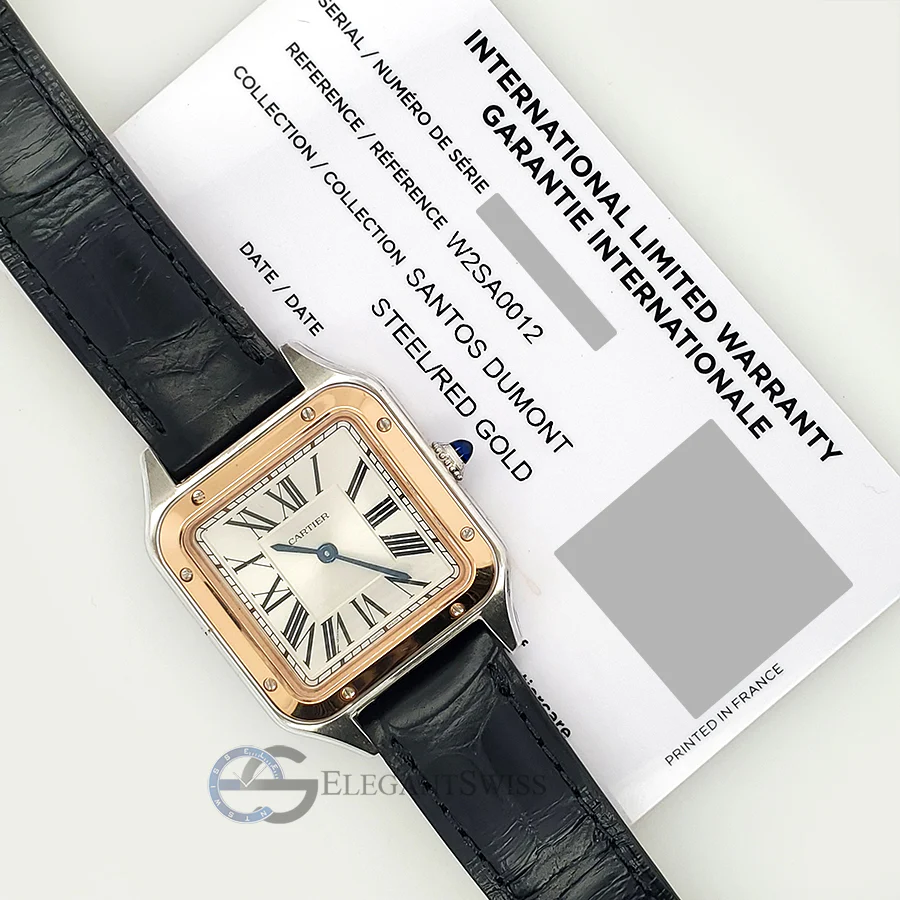Unworn Cartier Santos Dumont 38mm Steel Rose Gold Silver Dial Ladies Watch W2SA0012 Box Papers - Image 6
