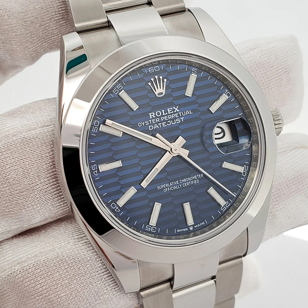 Unworn Rolex Datejust 41 126300 Blue Motif Dial Stainless Steel Oyster Watch 2023 Box Papers - Image 3