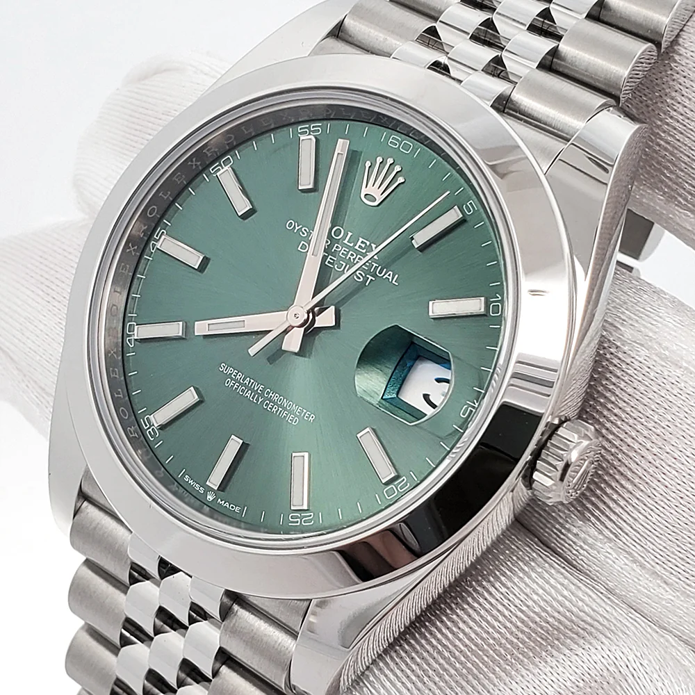 Unworn Rolex Datejust 41 126300 Mint Green Dial Steel Jubilee Watch 2023 Box Papers