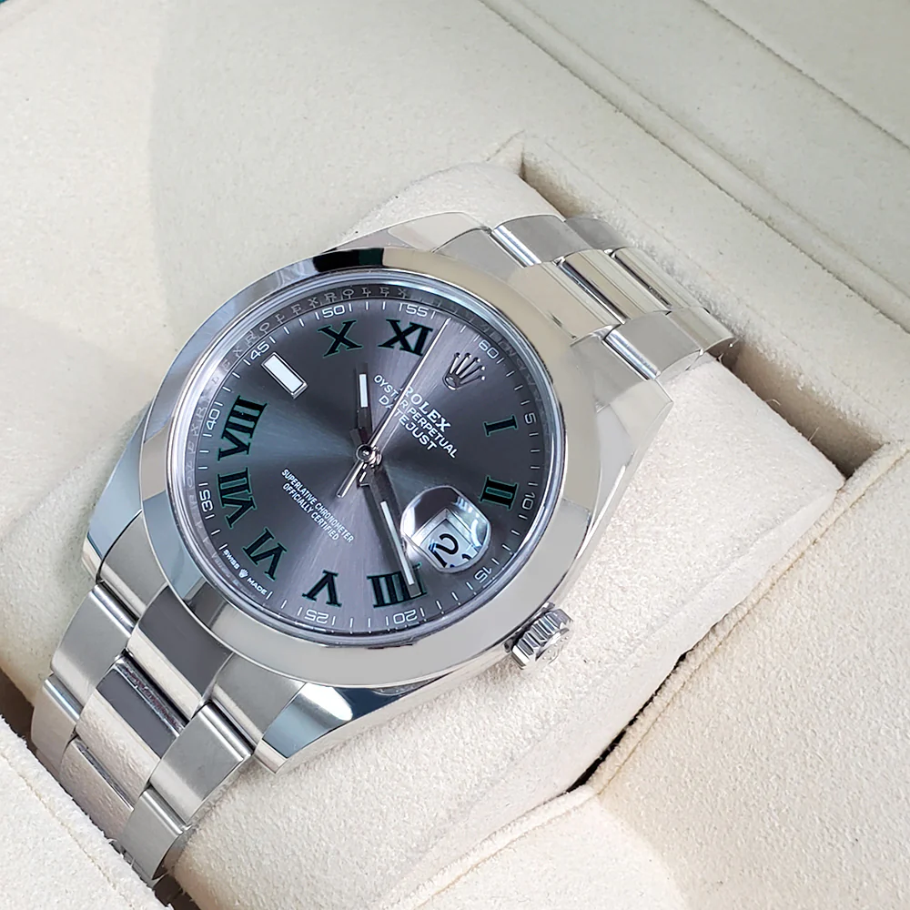 Unworn Rolex Datejust 41 126300 Wimbledon Slate Roman Dial Steel Oyster Watch Box Papers - Image 3