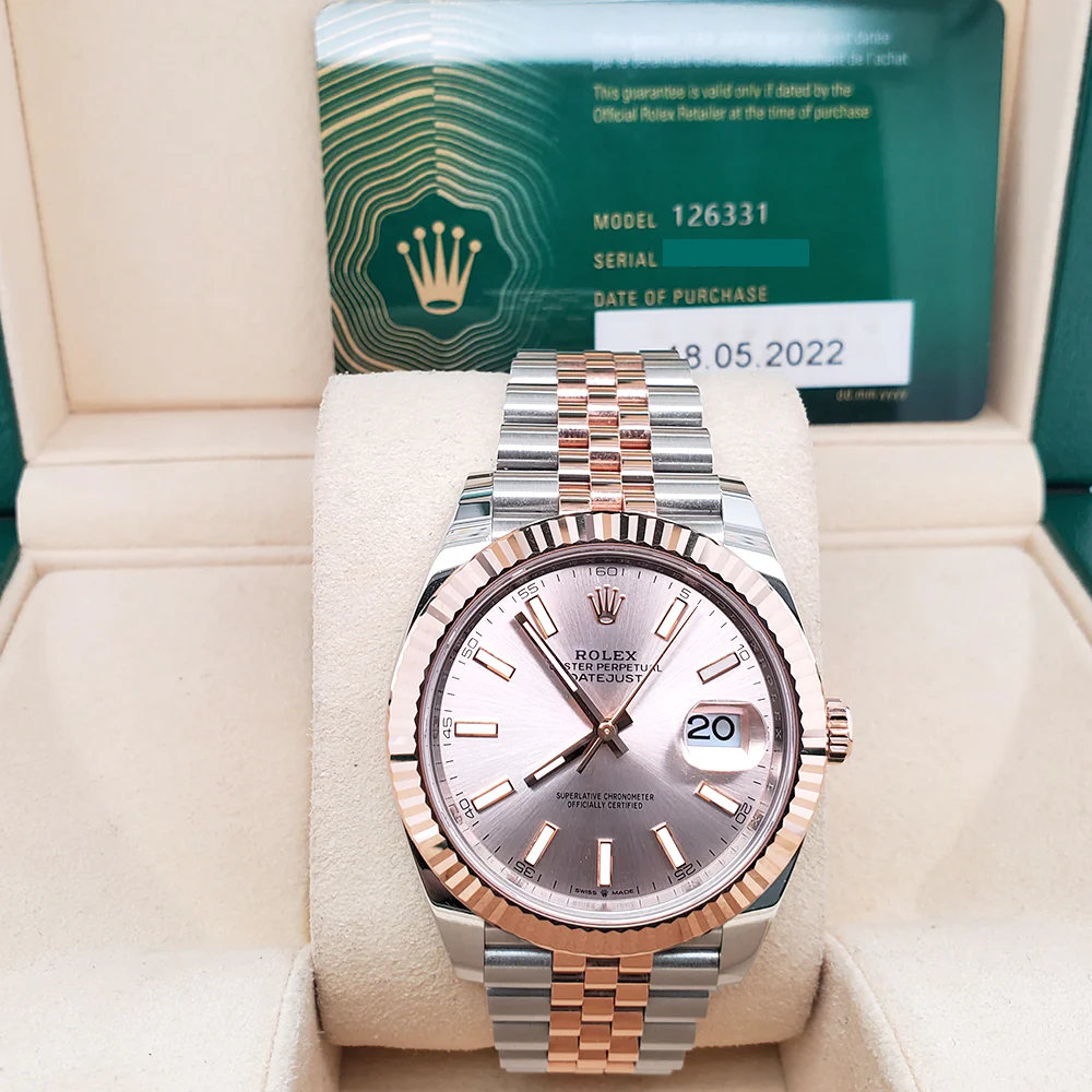 Unworn Rolex Datejust 41 126331 Pink Sundust Index Dial Rose Gold/Steel Jubilee Watch 2022 Box Papers - Image 3