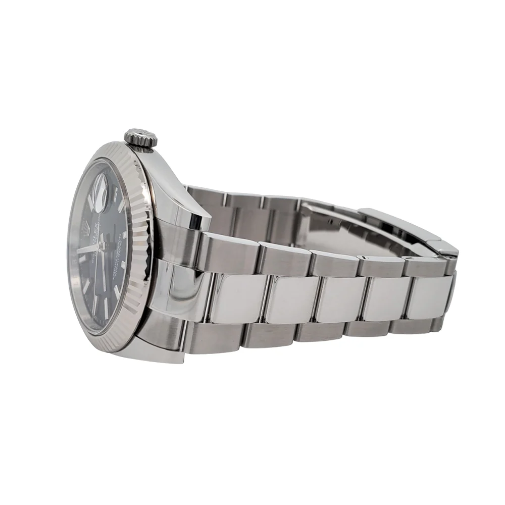 Unworn Rolex Datejust 41 126334 Blue Motif White Gold Fluted Steel Watch 2023 Box Papers - Image 4