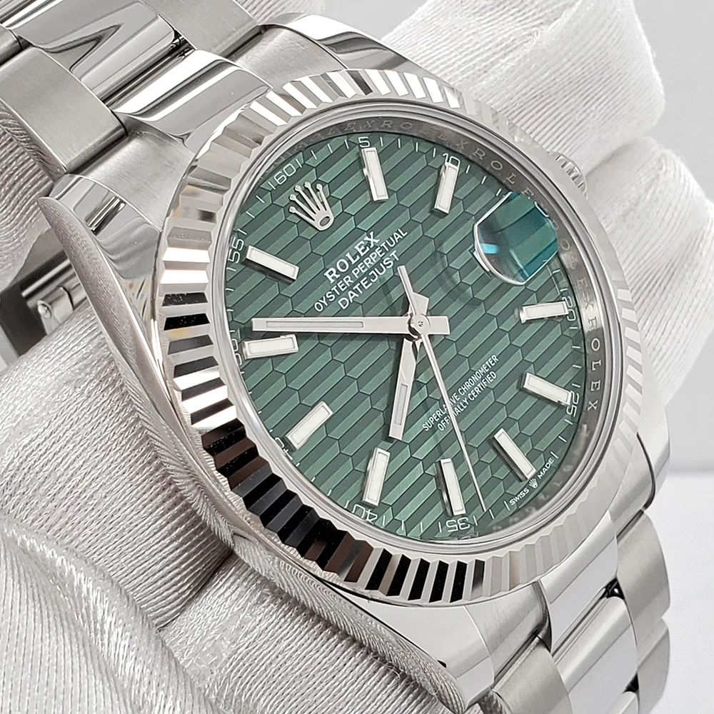 Unworn Rolex Datejust 41 126334 Green Motif Index Dial Steel Watch 2023 Box Papers - Image 2