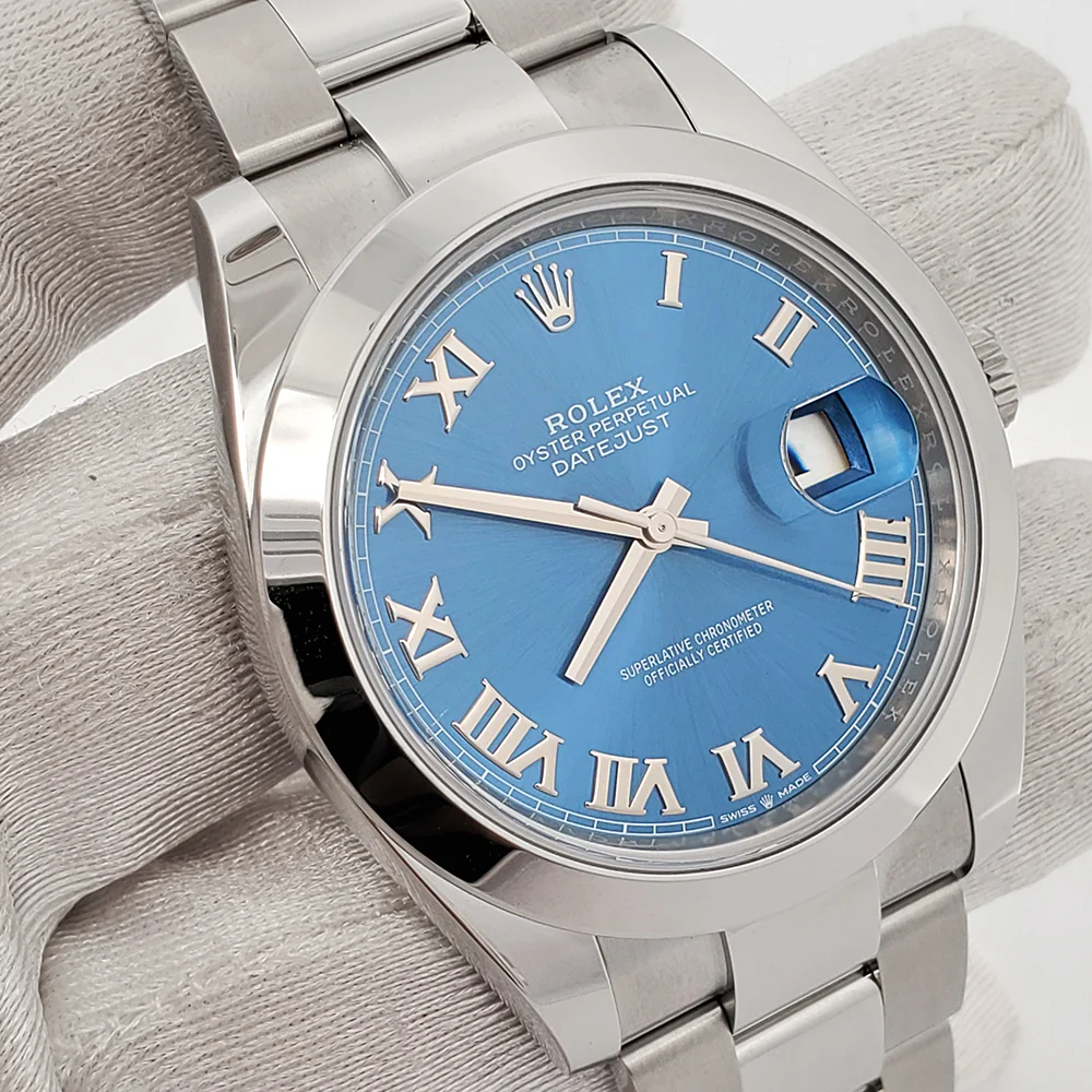 Unworn Rolex Datejust 41 126300 Blue Roman Dial Stainless Steel Oyster Watch 2023 Box Papers - Image 3