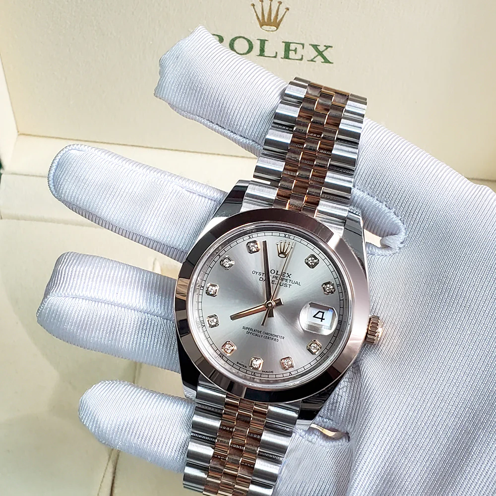 Unworn Rolex Datejust 41 Pink Sundust Diamond Dial Rose Gold Steel Jubilee 126301 Box Papers 2022 - Image 2