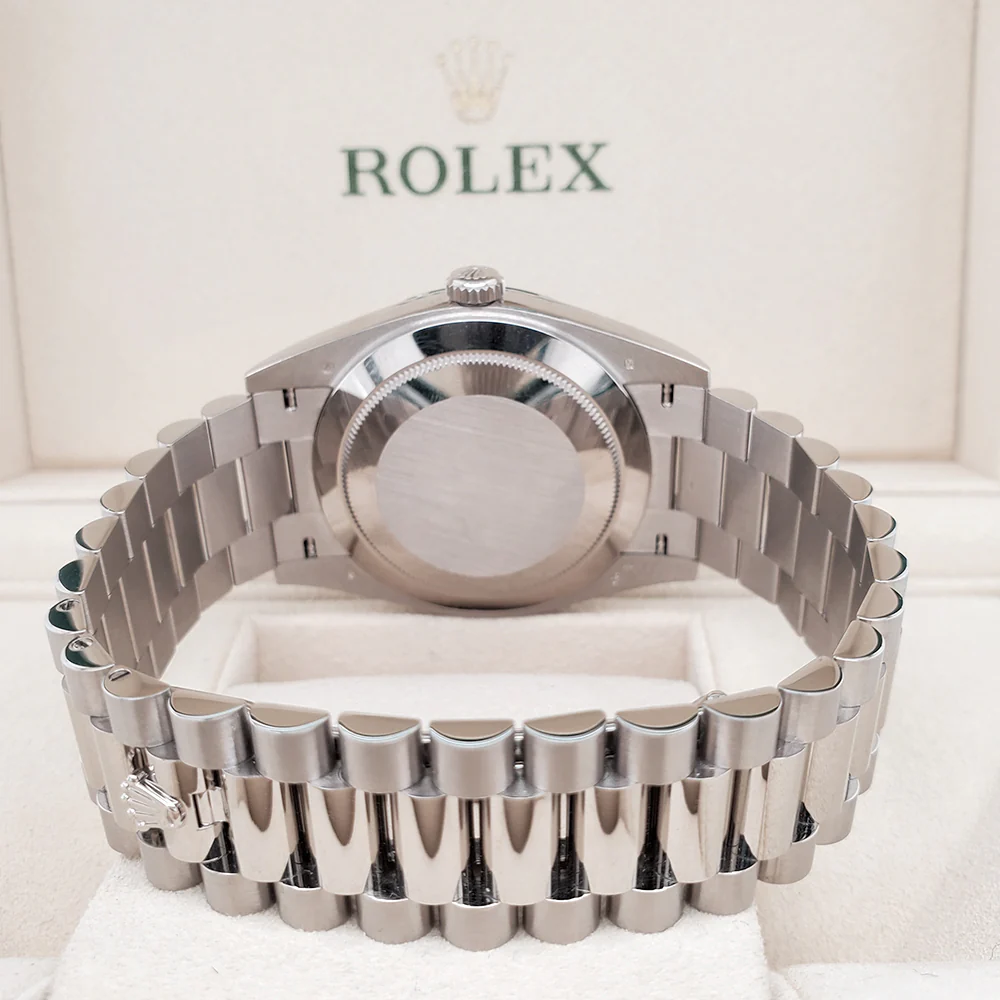 Unworn Rolex Day-Date 40 President 228239 Olive Green Roman Dial White Gold Watch 2023 Box Papers - Image 5