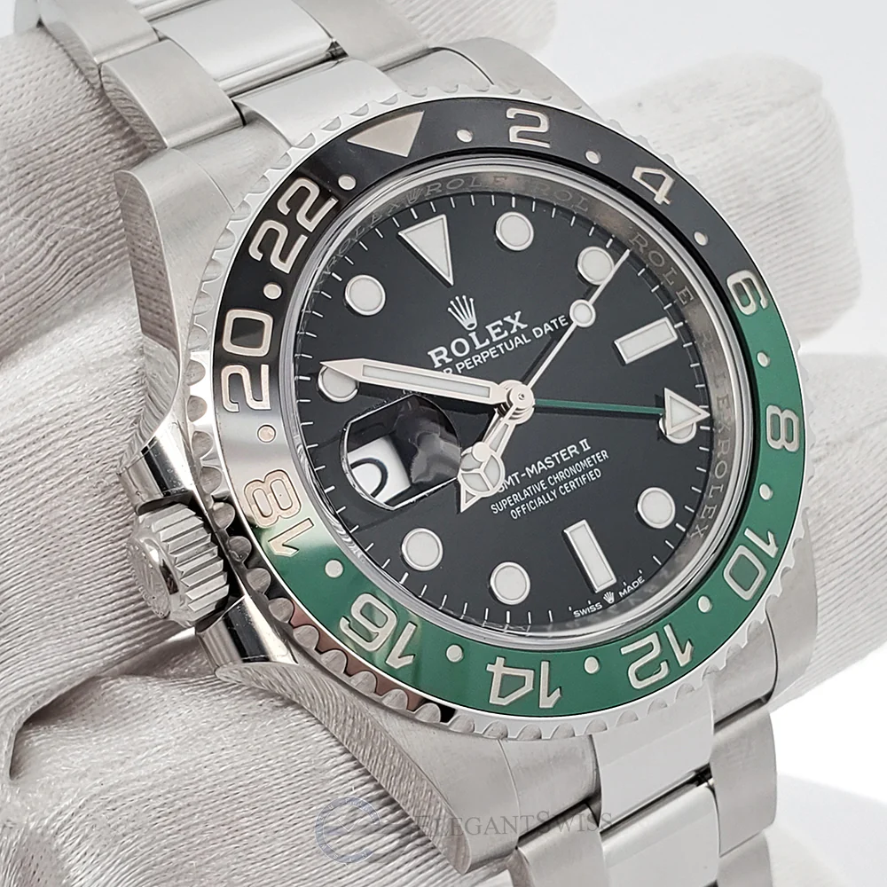 Unworn Rolex GMT-Master II 40mm "Sprite" Green and Black Ceramic Bezel Steel Oyster Watch 126720VTNR 2023 Box Papers
