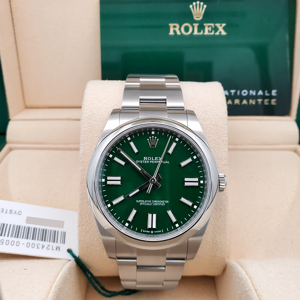 Unworn Rolex Oyster Perpetual 41mm 124300 Green Index Dial Steeel Watch 2023 Box Papers - Image 3