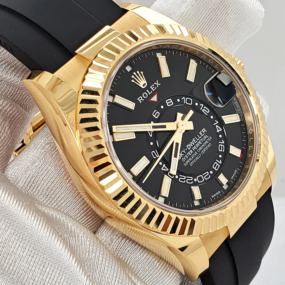 Unworn Rolex Sky-Dweller 42mm 326238 Black Dial Oysterflex Strap Yellow Gold Watch 2022 Box Papers - Image 2
