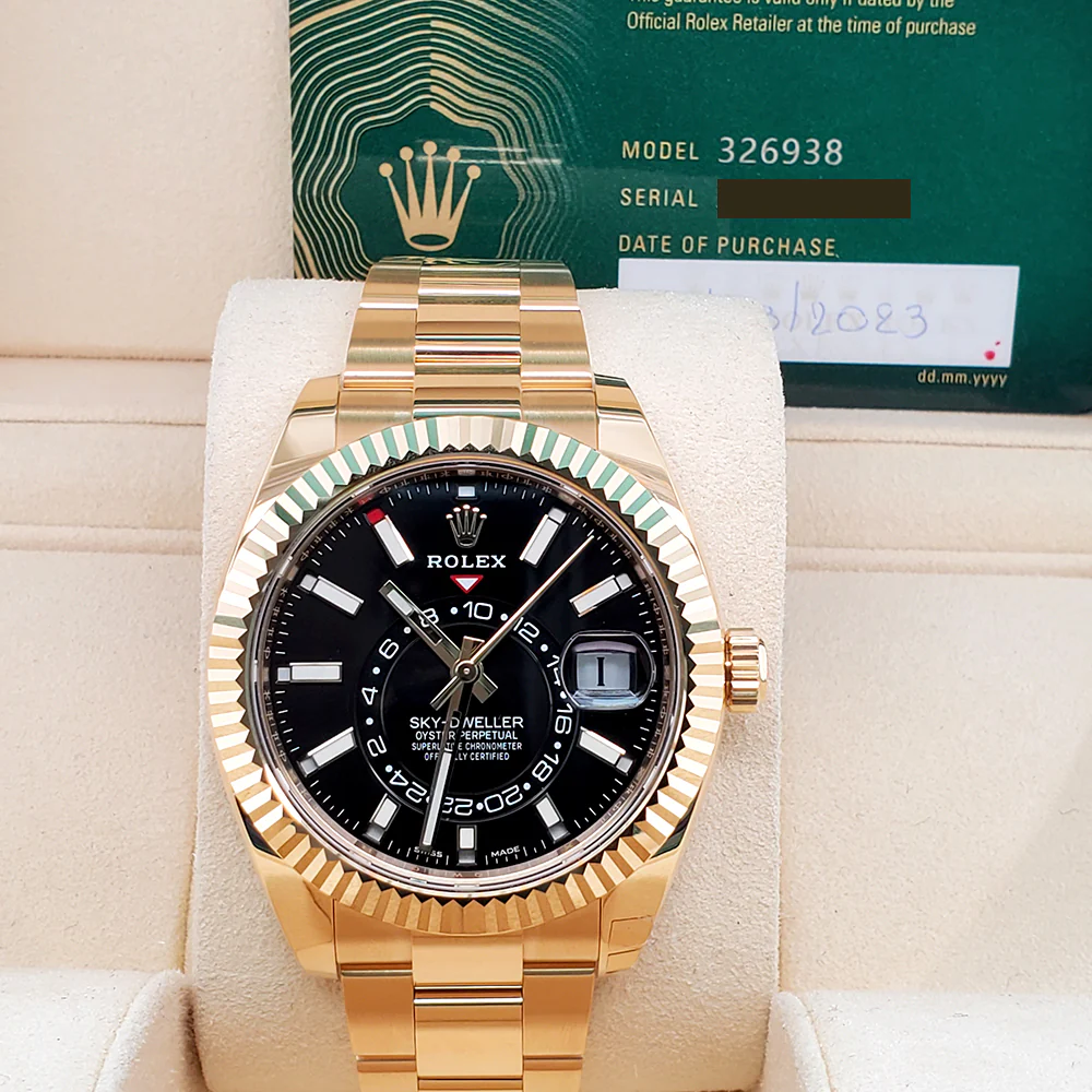 Unworn Rolex Sky-Dweller 42mm 326938 Black Index Dial Yellow Gold Watch 2023 Box Papers - Image 3