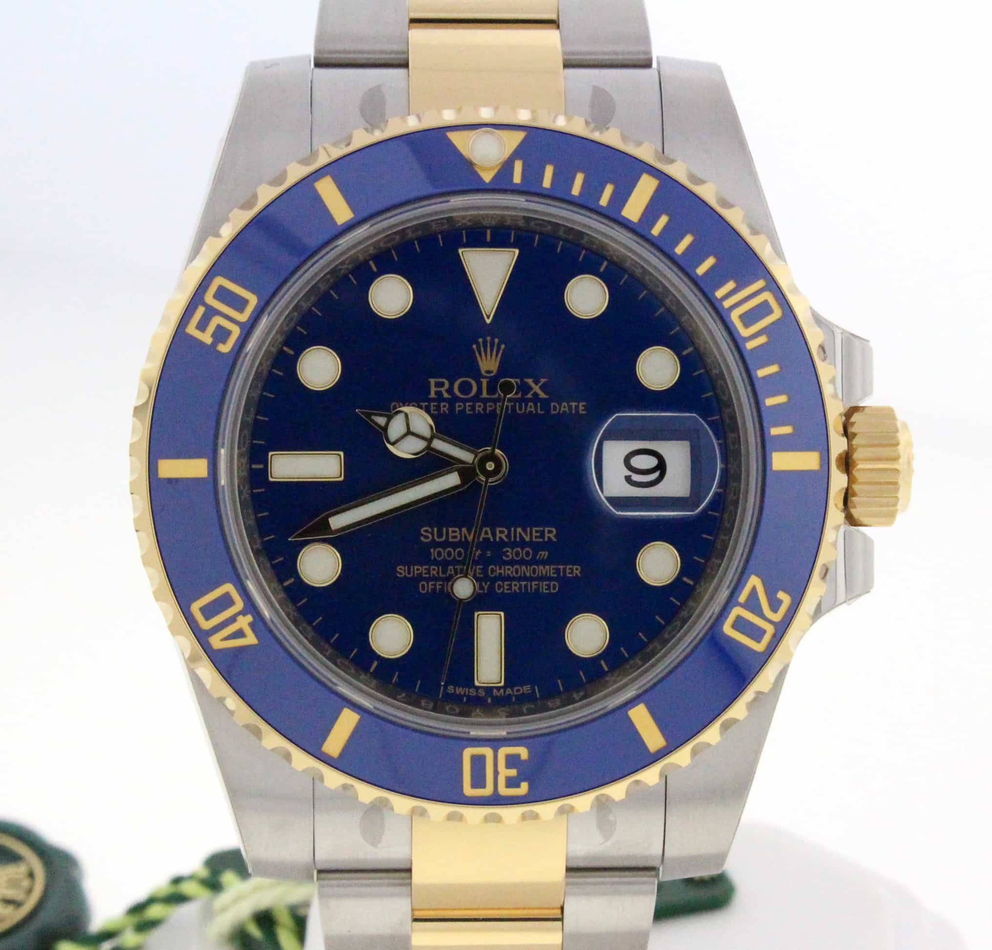 Unworn Rolex Submariner 2-Tone Blue Ceramic Bezel & Dial Oyster Watch Box Papers