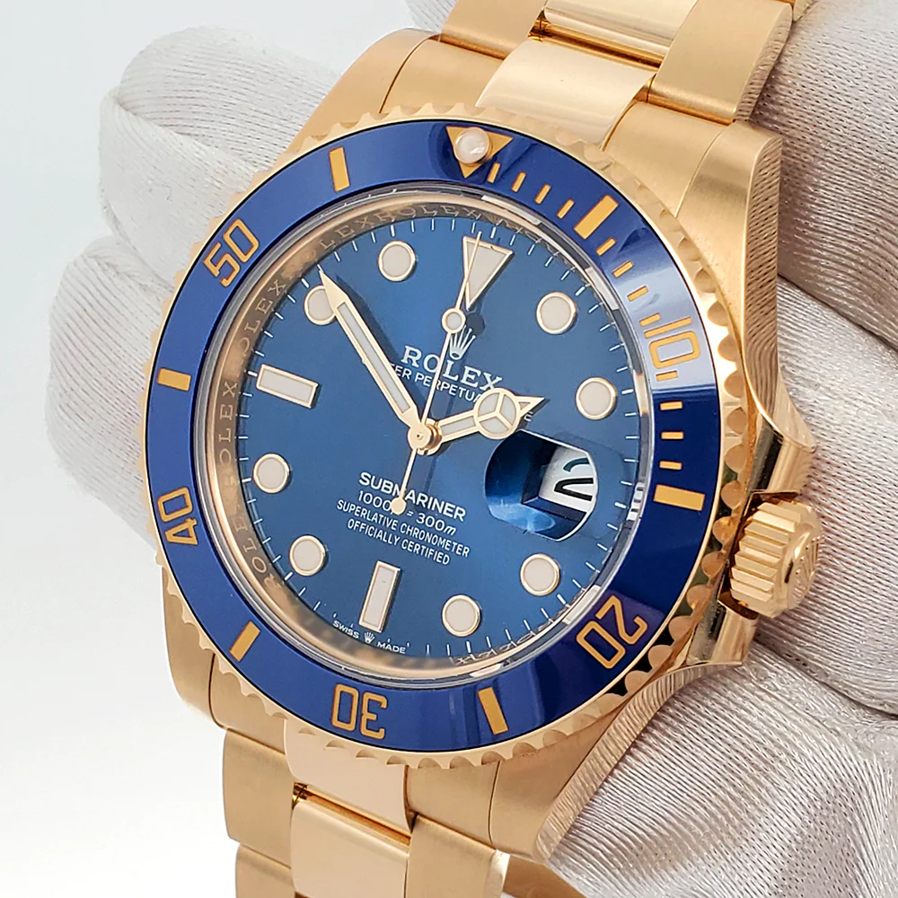 Unworn Rolex Submariner Date 41mm 126618LB 18K Yellow Gold Blue Dial Watch 2022 Box Papers