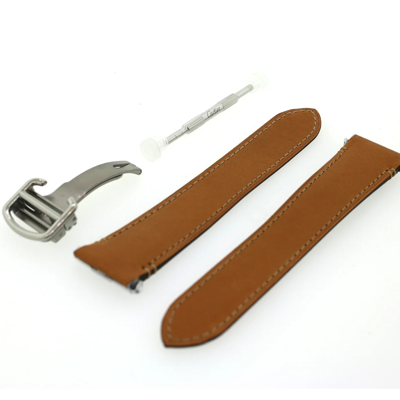 UNWORN Santos de Cartier Brown Leather Strap with Deployment Buckle