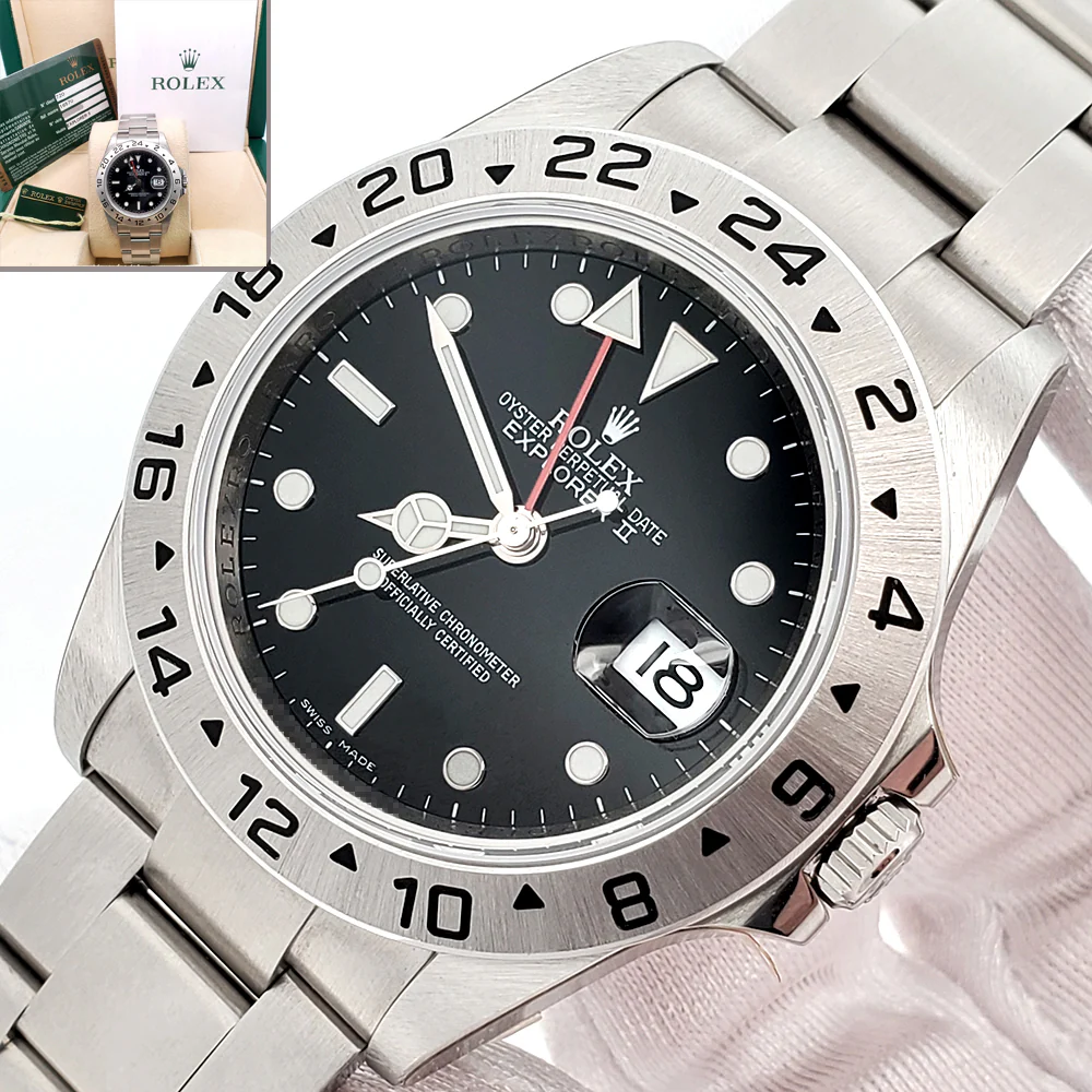 Unworn Stickered Rolex Explorer II Black Dial Steel Oyster 40mm Watch 16570 Box/Papers/Tag