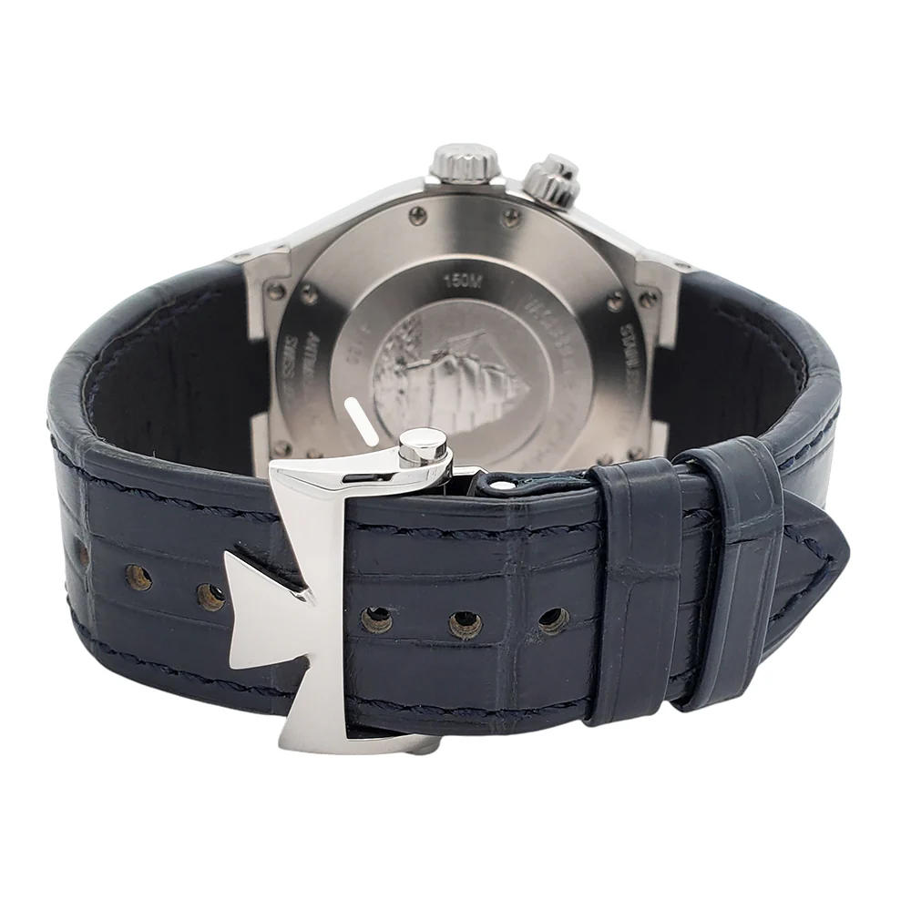 Vacheron Constantin Overseas Dual Time 42mm Blue Dial Titanium Bezel Chronograph Steel Watch 47450 Full Set - Image 7