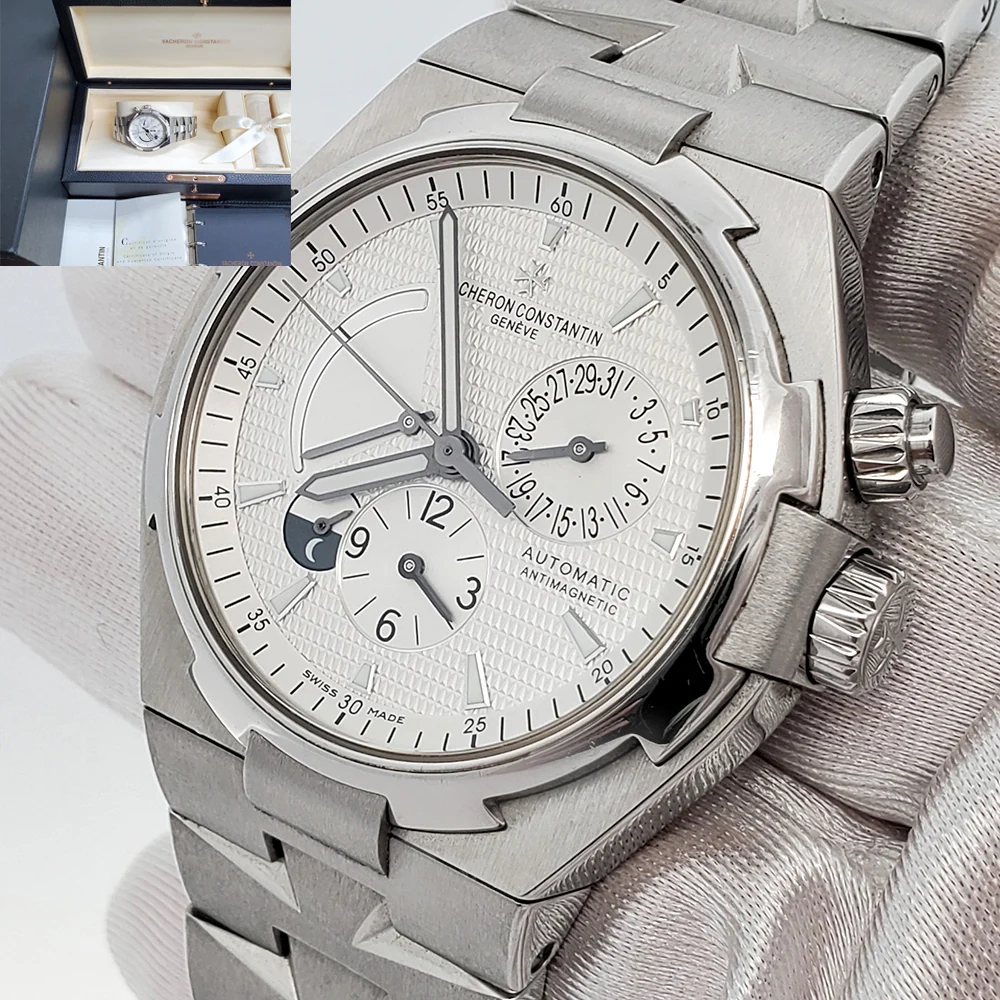 Vacheron Constantin Overseas Dual Time 42mm Chronograph Steel Watch 47450 Box Papers