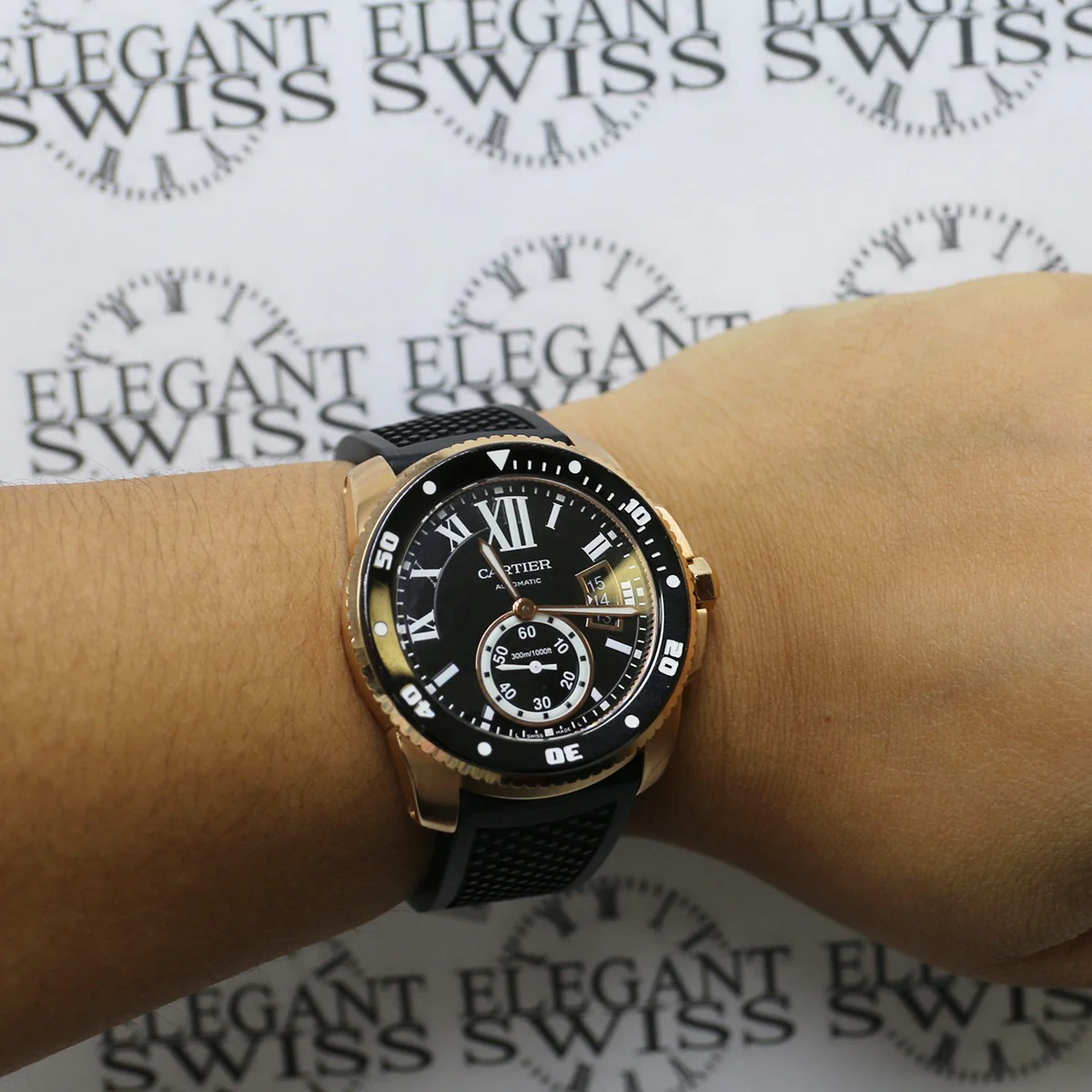 Calibre de Cartier Black/Rose Gold Divers Roman Dial 42mm Watch - Image 3